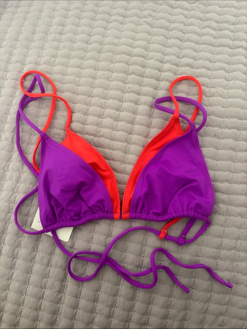 Zara Purple and Bright Red Triangle Bikini Top